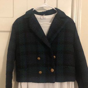 zara Teal Wool Check Blazer